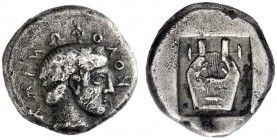  Greek Coins   Colophon  Drachm circa 490-400, AR 5.55 g. Laureate head of Apollo r. Rev. Lyre within incuse square. BMC 1. Milne Colophon in ANS MN 9...