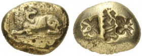  Greek Coins   Miletus  Stater circa 560-545, EL 14.00 g. Lion reclining l., head turned back, within rectangular frame. Rev. Central oblong punch con...