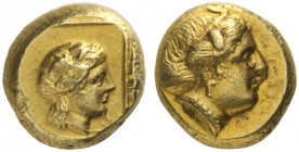 Greek Coins   Lesbos, Mytilene  Hecte circa 412-378, EL 2.56 g. Head of Io r. wearing Tania. Rev. Wreathed head of Dionysus r. within linear square. ...