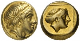  Greek Coins   Lesbos, Mytilene  Hecte circa 377-326, EL 2.54 g. Diademed head of young man r. Rev. Female head r., with hair in sphendone, all within...