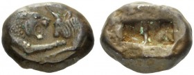  Greek Coins   Kings of Lydia, Time of Croesus, 561-546 or later  Double siglos, Sardes circa 550-520, AR 10.45 g. Confronted foreparts of lion, with ...