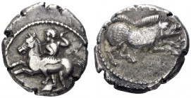  Greek Coins   Pamphylia, Aspendos  Siglos circa 410-375, AR 5.42 g. Mopsus riding l. on horseback, spear held in his upraised r. hand. Rev. Boar r. O...