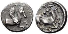  Greek Coins   Cilicia, Celenderis  Obol circa 425-400, AR 0.79 g. Forepart of Pegasus r. Rev. Goat crouching r., looking backwards. SNG von Aulock 56...