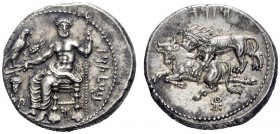  Greek Coins   Tarsus   Mazaios, 361-334.   Stater circa 361-344, AR 11.09 g. Baaltars seated l., holding bunch of grapes, ear of grain and eagle in r...