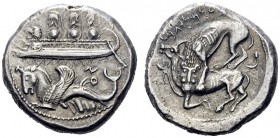  Greek Coins   Phoenicia, Byblos   ’Ozba’al circa 400-370.  Dishekel, Byblos circa 375, AR 13.22 g. Three hoplites on galley l.; prow ending in lion’s...