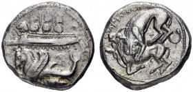  Greek Coins   Phoenicia, Byblos   ’Ozba’al circa 400-370.  Dishekel, Byblos circa 375, AR 13.21 g. Three hoplites on galley l.; prow ending in lion’s...
