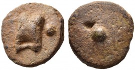  The Roman Republic  Uncia circa 280-265, Æ 24.45 g. Knucklebone seen from above; in l. field, pellet. Rev. Pellet. Haeberlin pl. 40, 6-15. Aes Grave ...