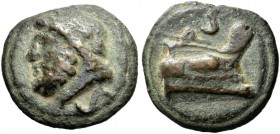  The Roman Republic  Semis circa 225-217, Æ 130.77 g. Laureate head of Saturn l.; below, mark of value, S. Rev. Prow r.; above, mark of value, S. Haeb...