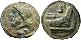  The Roman Republic  Semis circa 225-217, Æ 116.53 g. Laureate head of Saturn l.; below, mark of value, S. Rev. Prow r.; above, mark of value, S. Haeb...
