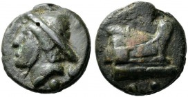  The Roman Republic  Sextans circa 225-217, Æ 46.29 g. Head of Mercury l., wearing petasus; below, two pellets. Rev. Prow r.; below, two pellets. Haeb...