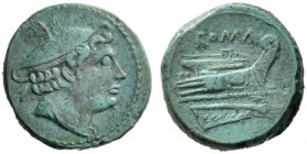  The Roman Republic  Semuncia circa 217-215, Æ 5.99 g. Head of Mercury r., wearing winged petasus. Rev. ROMA Prow r. Sydenham 87. Crawford 38/7.  Love...