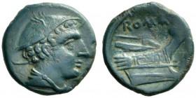  The Roman Republic  Semuncia circa 217-215, Æ 4.22 g. Head of Mercury r., wearing winged petasus. Rev. ROMA Prow r. Sydenham 87. Crawford 38/7.  Wond...