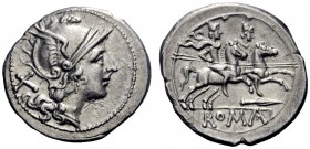  The Roman Republic  Denarius, South East Italy circa 209, AR 3.74 g. Helmeted head of Roma r.; behind, X. Rev. The Dioscuri galloping r.; below, spea...