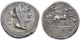  The Roman Republic   C. Fabius C.f. Hadrianus . Denarius 102, AR 4.03 g. Turreted and veiled bust of Cybeles r.; behind, EX·A·PV. Rev. Victory in pra...