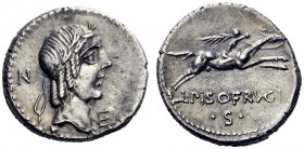  The Roman Republic   L. Piso Frugi. Denarius 90, AR 3.85 g. Laureate head of Apollo r.; behind, N and below chin, E. Rev. Horseman galloping r., hold...