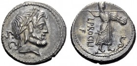  The Roman Republic   L. Procilius. Denarius 80, AR 3.92 g. Laureate head of Jupiter r.; behind, S·C. Rev. L·PROCILI / F Juno Sospita standing r., hol...