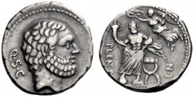  The Roman Republic   P. Cornelius Lentulus Spinther. Denarius 74, AR 3.82 g. Bearded head of Hercules r.; behind, Q·S·C. Rev. Genius of the Roman peo...