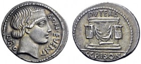  The Roman Republic   L. Scribonius Libo.  Denarius 62, AR 3.85 g. BON EVENT – LIBO Diademed head of Bonus Eventus r. Rev. PVTEAL – SCRIBON Scribonian...