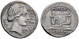  The Roman Republic   L. Scribonius Libo.  Denarius 62, AR 3.91 g. BON EVENT – LIBO Diademed head of Bonus Eventus r. Rev. PVTEAL – SCRIBON Scribonian...