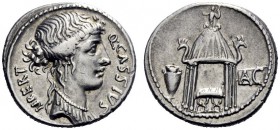  The Roman Republic   Q. Cassius Longinus. Denarius 55, AR 3.60 g. Q·CASSIVS – LIBERT Head of Libertas r. Rev. Curule chair within temple of Vesta; in...