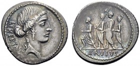  The Roman Republic   M. Junius Brutus. Denarius 54, AR 3.83 g. LIBERTAS Head of Libertas r. Rev. The consul L. Junius Brutus walking l. between two l...