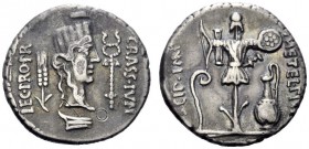  The Roman Republic   Q. Caecilius Metellus Pius Scipio and P. Licinius Crassus . Denarius, Africa 47-46, AR 3.86 g. CRASS·IVN – LEG·PRO·PR Turreted f...