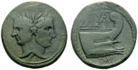  The Roman Republic   Sextus Pompeius Magnus Pius . As, Sicily circa 42-38, Æ 22.07 g, MAGN Laureate Janiform head of Pompey the Great. Rev. PIVS Prow...