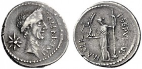  The Roman Republic   Julius Caesar and P. Sepullius Macer . Denarius 44, AR 4.05 g. CAESAR IMP Wreathed head of Caesar r.; behind, eight-rayed star. ...