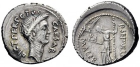  The Roman Republic   Julius Caesar and P. Sepullius Macer. Denarius 44, AR 4.01 g. CAESAR – DICT PERPETVO Wreathed head of Caesar r. Rev. P·SEPVLLIVS...
