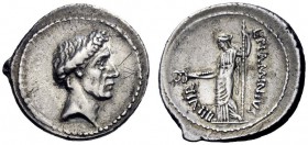  The Roman Republic   L. Flaminius Chilo. Denarius 43, AR 3.90 g. Laureate head of Caesar r. Rev. L·FLAMINIVS – IIII VIR Goddess standing l., holding ...