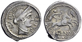  The Roman Republic   L. Flaminius Chilo. Denarius 43, AR 4.13 g. IIII·VIR – PRI·FL Diademed head of Venus r. Rev. Victory in prancing biga r.; below ...