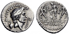  The Roman Republic   Sextus Pompeius. Denarius, Sicily 37-36, AR 3.90 g. MAG·PIVS·IMP·ITER Head of Cn. Pompeius Magnus r.; behind jug and before, lit...