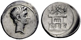  The Roman Empire   Octavian, 32 – 27 BC  Denarius, Brundisium and Roma (?) circa 29-27 BC, AR 3.71 g. Bare head r. Rev. Temple with colonnaded base a...