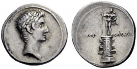  The Roman Empire   Octavian, 32 – 27 BC  Denarius, Brundisium and Roma (?) circa 29-27 BC, AR 3.86 g. Laureate head r. Rev. Rostral column surmounted...