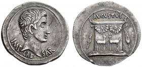  The Roman Empire   Octavian as Augustus, 27 BC – 14 AD  Cistophoric tetradrachm, Ephesus 24-20 BC, AR 11.73 g. Bare head r. Rev. Garlanded altar deco...