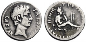  The Roman Empire   Octavian as Augustus, 27 BC – 14 AD   P. Petronius Turpilianus. Denarius circa 19 BC, AR 3.75 g. Bare head r. Rev. Young Satyr sea...
