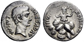  The Roman Empire   Octavian as Augustus, 27 BC – 14 AD   P. Petronius Turpilianus. Denarius circa 19 BC, AR 3.96 g. Bare head r. Rev. Tarpeia standin...