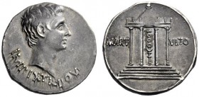  The Roman Empire   Octavian as Augustus, 27 BC – 14 AD  Cistophoric tetradrachm, Pergamum circa 19-18 BC, AR 11.95 g. Bare head r. Rev. Vexillum with...