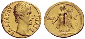  The Roman Empire   Octavian as Augustus, 27 BC – 14 AD  Aureus, Lugdunum 15-13 BC, AV 7.79 g. Bare head r. Rev. Apollo Citharoedus wearing long drape...