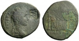  The Roman Empire   Octavian as Augustus, 27 BC – 14 AD  As, Lugdunum 15-10 BC, Æ 10.53 g. Laureate head r.; in r. field, countermark IAR in monogram....