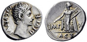  The Roman Empire   Octavian as Augustus, 27 BC – 14 AD  Denarius, Lugdunum 11-10 BC, AR 3.93 g. Bare head r. Rev. IMP – X Apollo Citharoedus standing...
