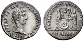  The Roman Empire   Octavian as Augustus, 27 BC – 14 AD  Denarius, Lugdunum 2 BC-14 AD, AV 3.75 g. Laureate head r. Rev. Caius and Lucius standing fac...