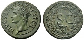  The Roman Empire   Octavian as Augustus, 27 BC – 14 AD   Divus Augustus.  Dupondius circa 22-26 AD, Æ 14.12 g. Radiate head l. Rev. S C within oak wr...