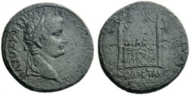  The Roman Empire   Tiberius caesar, 10 – 14  Sestertius, Lugdunum 10-14, Æ 24.40 g. Laureate head r. Rev. Front elevation of altar at Lugdunum. C 35....
