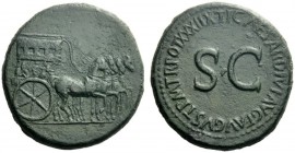  The Roman Empire   Tiberius augustus, 14 – 37  Sestertius 36-37, Æ 28.53 g. Carpentum driven r. by four horses. Rev. Legend around SC. C 67. RIC 66. ...