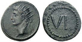  The Roman Empire   Tesserae, time of Tiberius  Tessera 1st century AD, Æ 3.99 g. Radiate head of Augustus l. Rev. VI. Buttrey, NC 1973, B9/VI.  Dark ...
