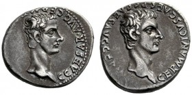  The Roman Empire   Gaius, 37-41  Denarius, Lugdunum 37-38, AR 3.70 g. Bare head of Gaius r. Rev. Bare head of Germanicus r. C 2. RIC 12. Rare. Two at...