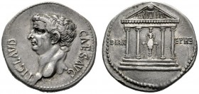  The Roman Empire   Claudius, 41 – 54  Cistophoric tetradrachm, Ephesus 41-42, AR 11.16 g. Bare head l. Rev. Tetrastyle temple within which cult statu...
