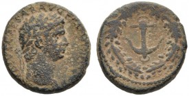  The Roman Empire   Claudius, 41 – 54  Bronze, Caesarea Paneas or Maritima (?) after 44, Æ 9.85 g. Laureate head r. Rev. Anchor within wreath. SNG ANS...