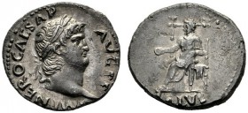  The Roman Empire   Nero augustus, 54 – 68  Denarius circa 65-66, AR 3.31 g. Laureate head r. Rev. Salus seated l. holding patera in r. hand and resti...